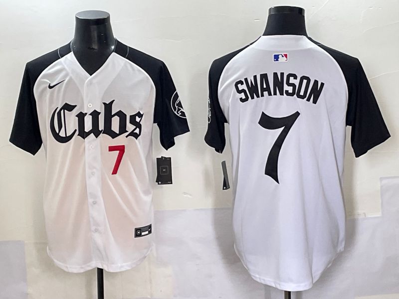 Men 2025 Chicago Cubs #7 Swanson white black Five generations Joint Name Nike MLB Jersey style 4